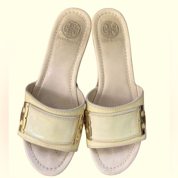 Tory Burch Patent Leather Cork Wedges - Picture 2 of 8